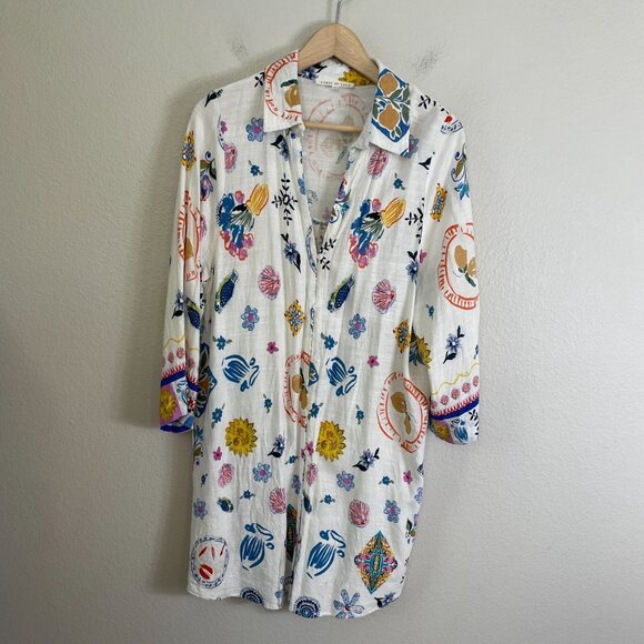 Label Of Love Womens Medium Button Up Floral Shirt Dress Linen Blend - Picture 8 of 13